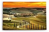 Paul Sinus Wandbild 120x80cm Italien Toskana Landschaft Sonnenuntergang roter Himmel