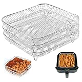 Air Fryer Rack 3PCS Stapelbar 8,27 Zoll Square Turm Luft Fritteuchsenkorb Edelstahl Grillstange Luft Fritteuchterzubehör für Barbecue, Ofen, 8-QT-Luftbraten, Dehydratorregal, Turmluft Friteuse Raer R