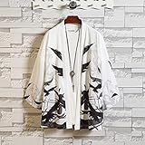 RGVV Kimono Jacke Damen, Hawaiischer Kurzer Kimono Orientalisches Krähen-Tiermuster Weißes Aloha-Hemd Unisex Lockere Leichte Strickjacke Ethnische Strandabdeckungen Beachwear Für Damen Herren,XL