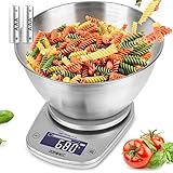 Duronic KS5000 SR/SS Küchenwaage, 5 kg Digitalwaage oval mit 2,5 L abnehmbarer Schüssel, 1 g grammgenau Präzision-Feinwaage, Haushaltswaage mit Tara
