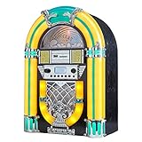 Arkrocket Athena Mini Jukebox/Tisch-CD-Player/Bluetooth-Lautsprecher/Radio/USB- und SD-Kartenspieler mit Retro-LED-Beleuchtungssystem