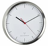 TFA Dostmann Funk-Wanduhr modern, 60.3530.02, leises Uhrwerk, Rahmen aus Geb¸rsteten Aluminium, 22 cm Durchmesser, Silber