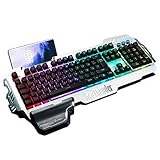 RedThunder K900 Halbmechanisch Gaming Tastatur [Version 2022], QWERTZ DEUTSCH Layout, RGB Beleuchtete Tastatur, Ganzmetallpaneel, 26 Tasten Anti-Ghosting, Tastatur Für PC/Laptop/PS4/Xbox One Gamer