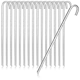 com-four® 16x XL Bodenanker aus massivem Stahl, J-Form 42 cm, Ø 1 cm – verzinkte Erdanker für Zelt, Pavillon, Hüpfburg, Trampolin, auch als Bewehrungsstab für den Boden, stabil & rostfrei