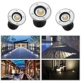 3er Bodeneinbaustrahler LED GU10 Warmweiß Aussen, IP65, 3W 230V AC85-265V 270 Lumen, Bodenstrahler für Wegbeleuchtung Garten Terrasse Treppen Edelstahl