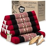 livasia Thaikissen mit 1 Auflage - 75x50x8cm - Dreieckskissen mit Sitzkissen, Keilkissen mit Kapok, Rückenkissen faltbar, Thaimatte zum Klappen, handgefertigt, Meditationskissen (Rot/Elefanten)