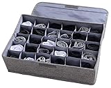 AARAINBOW Aufbewahrungsbox für Unterwäsche Socken, Krawatten Schublade Organizer mit Deckel, 30 Zellen, Faltbar, Stoff Schals Dessous Gürtel Aufbewahrung im Kleiderschrank (Grau)