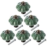 TsunNee 6 Stück Keramik-Schrankknöpfe, schicke Schubladenknöpfe, antike Kürbis-Küchenschrankgriffe, runde Möbel-Türknäufe, grün