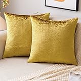 EMEMA Samt Kissenbezug Kissenhülle Dekorative Dekokissen Sofakissen Lendenkissen Wurfkissenbezug mit Verstecktem Reißverschluss Schlafzimmer Sofa 2er Set 40x40 cm Golden Luxuriös