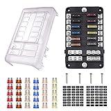 MICTUNING 12V Sicherungskasten, KFZ Sicherungshalter Sicherungsträger Sicherungsverteiler mit 30Pcs Sicherungen und LED-Anzeige, für KFZ Boot Wohnmobil