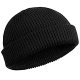 SATINIOR Trawler Beanie Watch Hut Rollup Edge Schädeldecke Fisherman Winter Beanie Hut Unisex, Schwarz, M