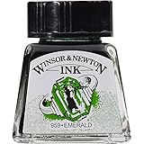 Winsor & Newton 1005235 Drawing Inks - Zeichentusche für Kalligraphen, Illustratoren, Grafikern, Künstler - wasserbeständige Farben, herrvorragender Transparenz, 14ml Flasche - Smaragd
