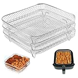 Airfryer-Gestell, 3-Teilig, Stapelbar, 21 Cm, Quadratisch, Turm, Airfryer-Gestell, Korb, Grillrost Aus Edelstahl, Airfryer-Zubehör Für Grill, Ofen, 8-Qt-Airfryer-Turm, Airfryer-Gestell, Grillrost, Deh