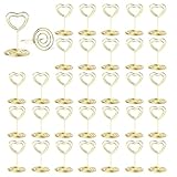 ZYEKIU 30 Stück Gold Tischkartenhalter, Fotohalter Kartenständer, Menükartenhalter, Fotohalter mit Klammern, Memohalter, Tischkarten Halterung, für Hochzeiten, Bankette, Partys (Herzförmig)