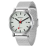 BERNY Klassische Automatikuhr für Männer Mechanische Selbst Wind Armbanduhr MIYOTA 8215 Bewegung Edelstahl Armband 5AM wasserdichte volle leuchtende Zifferblatt Saphirglas Eisenbahn Uhren