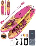 BAX ASTRONAVE Stand Up Paddling Board Pink Aufblasbares,SUP Board 335x81x15cm,Tragkraft bis 150Kg,Cam Halterung,Verstellbares Doppel-Paddel,Finnen,Komplettes Zubehör