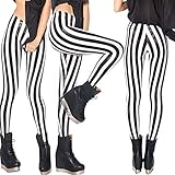 FYMNSI Damen Leggings Vertikal Gestreift Stretch Strumpfhose Leggins Streifen Lange Hosen Dünne Dehnbar Schlank Hüfthose Yoga Lauf Fitness Workout Freizeit Hose Weiß M