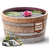 Temesso Holzfass, gebrauchtes Weinfass halbiert aus Eichen-Holz Fass als Pflanzkübel oder Miniteich (D70 H40 cm 100 Liter)