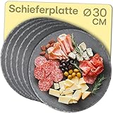 Praknu Schieferplatte Rund 30 cm - 6er Set - Zum Servieren und als Deko - Echter Naturschiefer - Rutschfest
