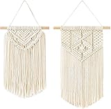 Mkouo 2 Pcs Makramee Wandbehang Kleine Kunst gewebte Tapisserie Boho Chic Home Decor Apartment Schlafsaal Raumdekoration, 30cm (L) x 25cm (W) and 40cm (L) x 25cm (W)