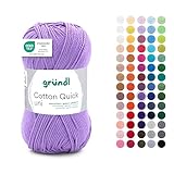 Gründl Wolle Cotton Quick uni - dünne Wolle zum Häkeln - Strickgarn - Häkelgarn - Glänzend und hautfreundlich - 100 % Baumwolle - 1 Knäuel 50 g / 125 m - Nadelstärke 3 - 4 - Lavendel