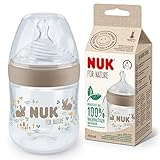 NUK for Nature Babyflaschen | Kleiner Trinksauger | 150 ml | Der Mutterbrust nachempfundener Anti-Colic Trinksauger aus Silikon | Temperature Control | Nachhaltige und BPA-freie Materialien | Beige