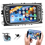 Android 13 GPS Autoradio für Ford Focus II Mondeo 9 S-Max C-Max Kuga 2008-2011 mit Mirrorlink, 7 Zoll Touchscreen Radio mit WiFi/GPS-Navigation Bluetooth FM/RDS/EQ +AHD Rückfahrkamera & MIC