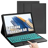 ROOFEI Galaxy Tab A8 Hülle Mit 7-Farbiger Beleuchtung Tastatur und Trackpad - QWERTZ Deutsches Layout, Stifthalter für Samsung Galaxy Tab A8 10,5'' 2021/2022 SM-X200/X205/X207
