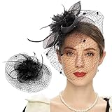 scalingscal Fascinator Hut Vintage Schleier Hut, Faszinator Hut Schleier Haarnadel, Schwarzer Schleier Damenhut Elegant, Hochzeit Cocktail Mesh Stirnband, Schleier Mesh Stirnband Haarschmuck Damen