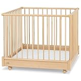 Herlag H1056-2102 Laufgitter, klappbar, höhenverstellbarer Boden mit hellblauer Polsterung, 100 x 100 cm