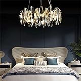 CRABOT Kristall Kronleuchter Luxus Gold Pendelleuchte Schön Grauer Funkelnder Kristall Blätter Modern Pendelleuchten für Kücheninsel Wohnzimmer Esszimmer Schlafzimmer Lampe,6-Flammig(Runden)