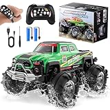Vexyra Amphibisches Ferngesteuertes Auto, 2,4 GHZ 1:18 RC Auto Monstertruck mit Gestensensor, 4WD Amphibienfahrzeug Ferngesteuert mit LED Licht & 2 Akkus für Sand Wasser Gelände Kinder Geschenk