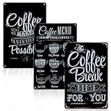 HMIEPRS 3 Stück Retro Kaffee Blechschilder, Vintage Blechschild, Metallschilder Kaffee Poster, Metall Coffee Wandschild Menu, Wand Schild Dekoration für Bar Cafe Kneipe Küche Geschenk(Schwarz + Weiß)