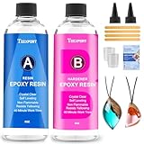 Teexpert Epoxidharz mit Härter, 16OZ/474ml Hochglanz Epoxidharz Set, Blasenfreies Beschichtungs- und Gießharz für DIY-Kunst, Schmuck, Untersetzer, Weihnachtsdekorationen, Tischplatten, Formen, Holz