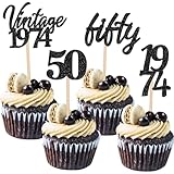 24 Stück Vintage 1974 Tortendeko Glitzer 50 Fifty Geburtstag Cupcake Toppers Awesome Since 1974 Fabulous 50 Kuchen Deko for 50th Geburtstag Jahrestag Party Kuchen Dekoration Schwarz