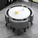 VTELGT Essgruppe 5-Teilig, Essgruppe mit Kunstleder Stuhl für 4 Personen, Runder Konferenztisch und Rezeptionstisch, platzsparendes Tischset für Zuhause und Büro,Weißer Kreis