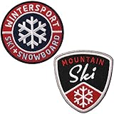 2er-Set Wintersport Aufnäher gestickt 62 mm rund/Alpin Sport Ski Snowboard Touren Schneeflocke Silber/Patch Aufbügler Flicken Bügelflicken Patches zum Aufnähen Aufbügeln auf Jacke Kleidung