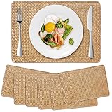 6 Stück Rechteckige Geflochtener Tischsets aus Natürliche Seegras, Rattan Gewebte Platzsets für Esstisch (43 x 30 cm)