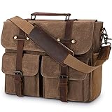 NUBILY Aktentasche Herren Umhängetasche Leder Canvas Arbeitstasche Schultertasche für Herren, Laptoptasche Messenger Bag für 15,6 Zoll Laptop,Braun