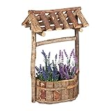 Relaxdays, natur Holzbrunnen Garten, dekorativer Zierbrunnen aus Holz, Gartenbrunnen mit Rinde, HxBxT: 43 x 25 x 18 cm, Brunnen Dach