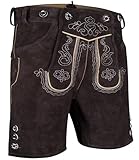 TR Martha Premium Lederhose für Herren - Elegante Trachtenhose Gr.46-60 - Kurze Trachten Lederhose mit Träger für Männer - Oktoberfest Hose (48, Dunkelbraun)