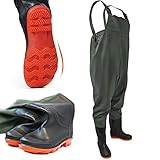Hitbaits Omega Wathose Größe 44 – 100% wasserdichte Gummi-Anglerhose mit Rutschfester Sohle, verstellbaren Hosenträgern, PVC Anglerwathose für Männer, Watstiefel zum Angeln & Arbeiten im Wasser