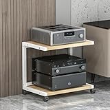 HiFi Regal Stereo-Audio-Medienschrank mit 2/3/4 Ebenen HiFi Rack aus Holz & Stahl, Audio Komponentenschrank Entertainment-Cente, für Kabelbox DVD-Player(White,45cm/17.7in)