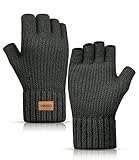 DOVAVA Handschuhe Fingerlos Herren Damen,Winterhandschuhe Touchscreen,Thermo Halbfinger Strickhandschuhe mit Weichem Innenfutter für Camping Wandern Running Sport(Grau