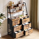 Coleshome Kommode für Schlafzimmer mit 6 Stoffschubladen, Kommode mit Schubladen mit 3-stufiger Arbeitsplatte, geeignet für Schlafzimmer und Wohnzimmer, 80 * 28.5 * 122cm, Retro-Farbe