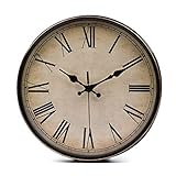 Lawei Wanduhr Vintage Küchenuhr mit Geräuscharmem Uhrwerk Kinderuhr ohne Tickgeräusche mit Römische Ziffern für Büro Zimmer Cafe Restaurant, Ø 28 cm