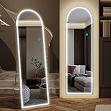 LVSOMT Bogen Ganzkörperspiegel mit Beleuchtung, 153x50cm LED Gewölbter Standspiegel, Moderne Wandspiegel Groß, Stehspiegel ohne Rahmen Beleuchtet, Aufstellspiegel für Schlafzimmer Wohnzimmer, Schwarz