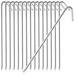 COM-FOUR® 16x XL Bodenanker aus massivem Stahl, J-Form 42 cm, Ø 1 cm – verzinkte Erdanker für Zelt, Pavillon, Hüpfburg, Trampolin, auch als Bewehrungsstab für den Boden, stabil & rostfrei