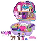 Polly Pocket GTN14 - Pony Springspaß-Schatulle, Reitturnier-Design, kleine Polly Puppe & Freundin, 2 Pferdefiguren (1 mit Sattel und Schweifhaar), Überraschungseffekte, Geschenk für Kinder ab 4 Jahren