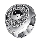 Vintage 925 Sterling Silber Emaille Yin Yang Spinner Ring mit Sternzeichen Chinesischer Feng Shui Schmuck für Herren Damen Offen Verstellbar
